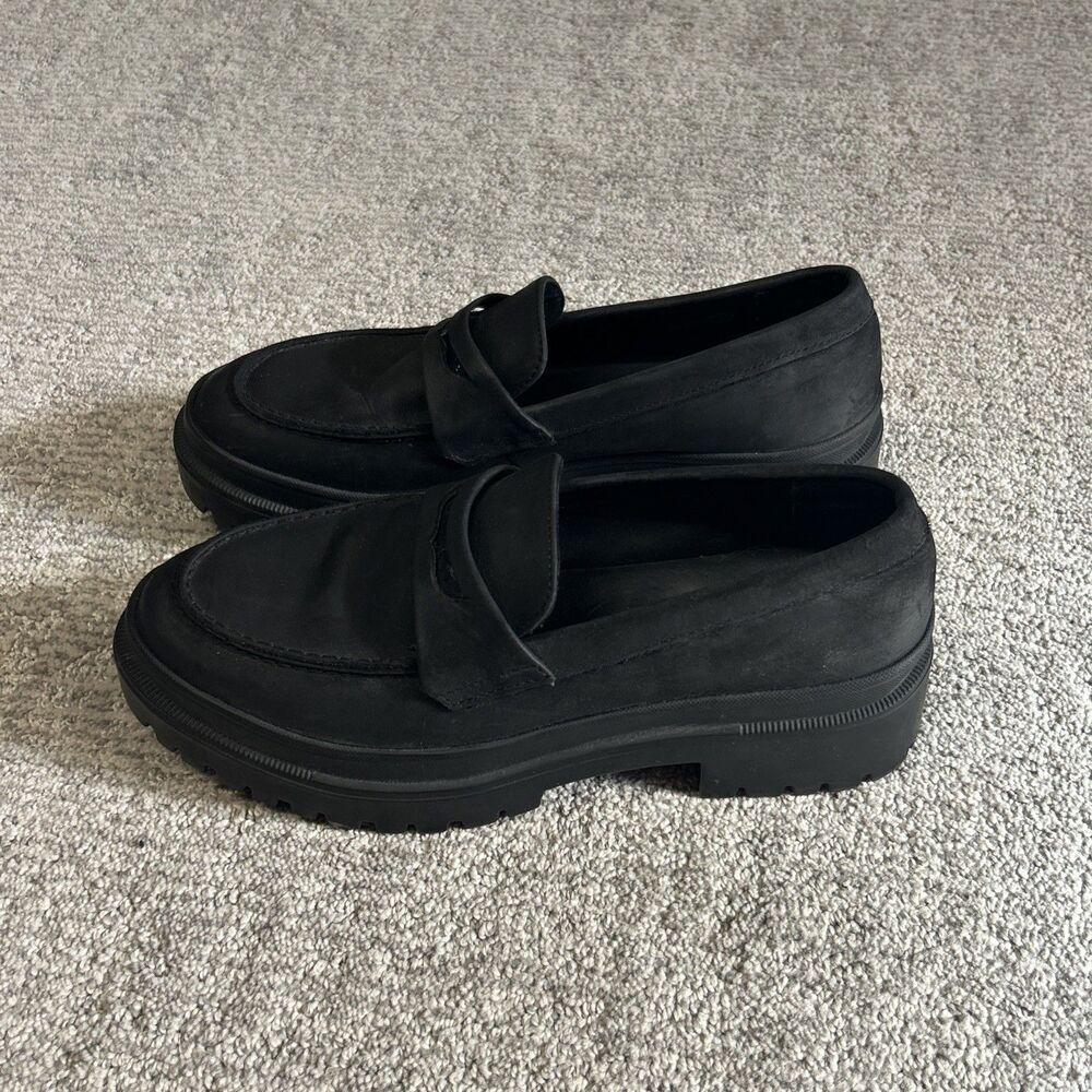 Black Platform Loafers for Women - Classic leather Flats